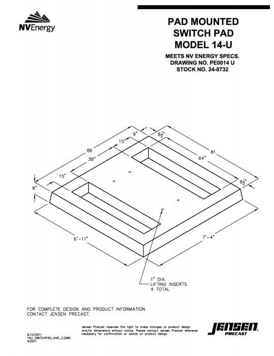 Engineering Raised Pad Transformer Pad - 86 in. x 81 in. x 8 in. | Jensen Precast