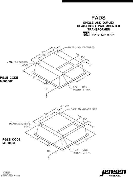 Transformer Pad - 52 in. x 50 in. x 18 in. - PG&E 36-0002 | Jensen ...