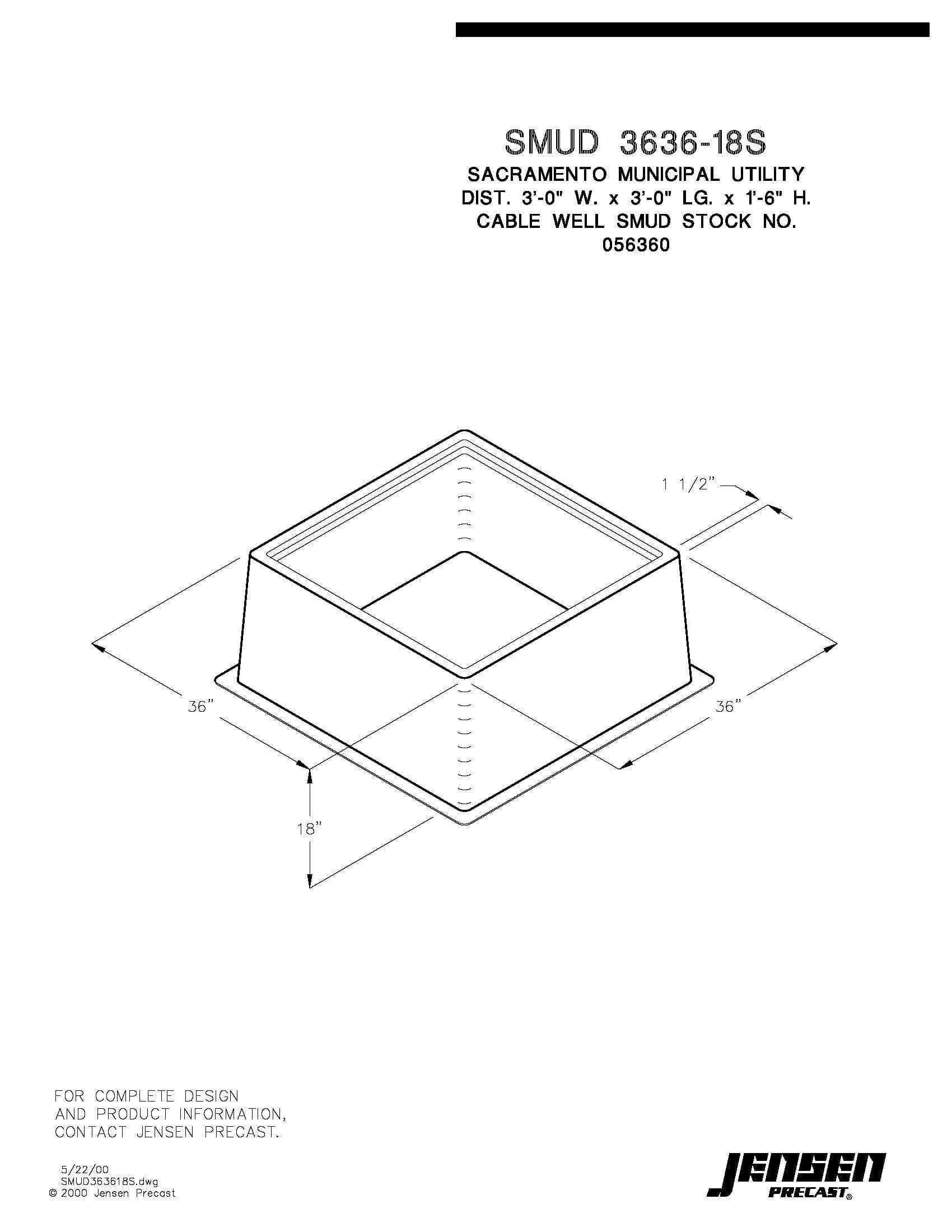 Cable Well - 36 in. x 36 in. x 18 in. - SMUD 3636-18S | Jensen Precast