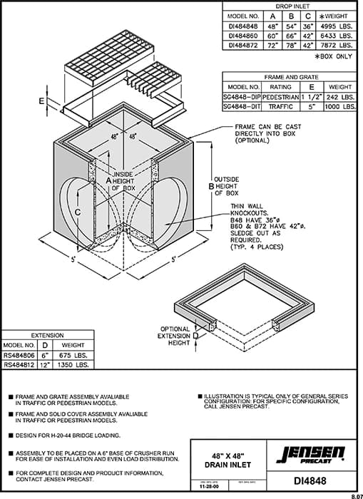 Fs Inlet Standard Drop inlet - 48 in. x 48 in. | Jensen Infrastructure