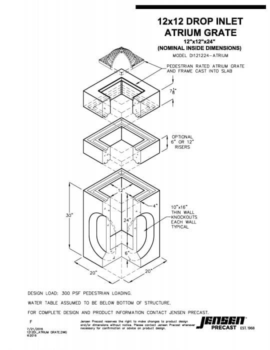 Drop Inlet 12 in. x 12 in. - Atrium Grate | Jensen Infrastructure