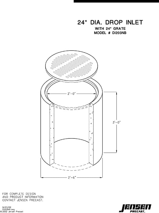 Drop inlet - no base 24 in. dia.x 36 in. | Jensen Precast