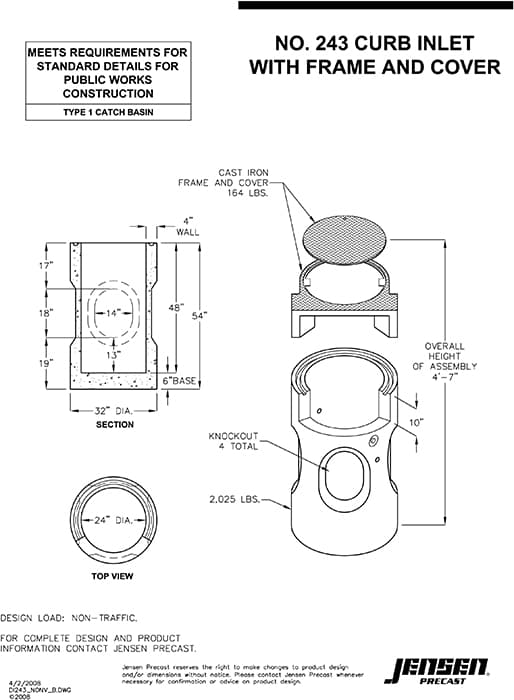 Curb inlet - #243 - 24 in. dia.x 48 in. - Jensen Precast