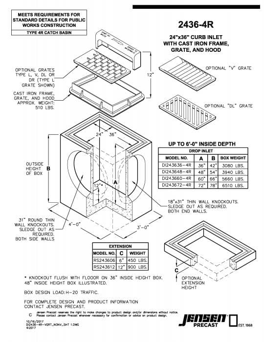 Curb inlet - Type 4R 2 ft. x3 ft. | Jensen Precast