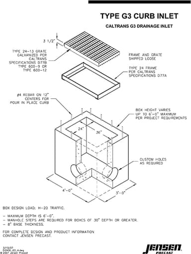 Drainage Inlet - 2436 - Caltrans G3 | Jensen Precast