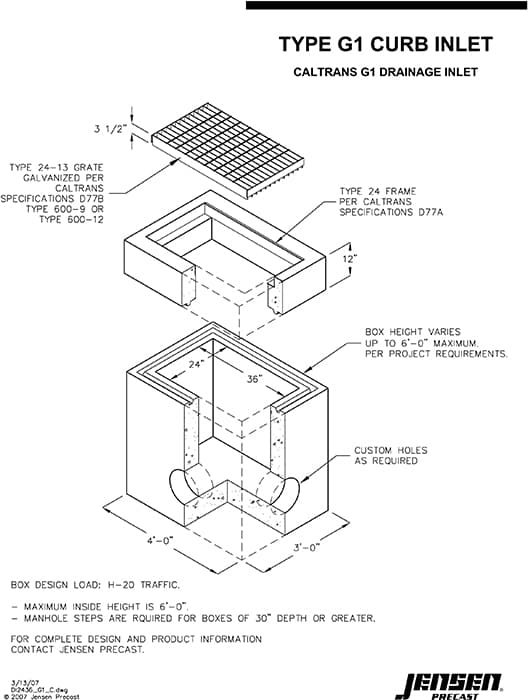 Drainage Inlet - 2436 - Caltrans G1 | Jensen Precast