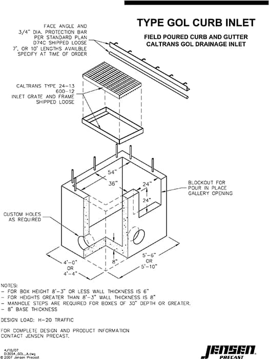 Standard Inlet Dimensions Curb Inlet - 3654 - Caltrans GOL | Jensen Infrastructure