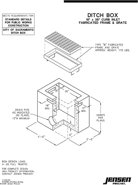 Fs Inlet Standard Curb Inlet - 1836 - City of Sacramento DB | Jensen Infrastructure