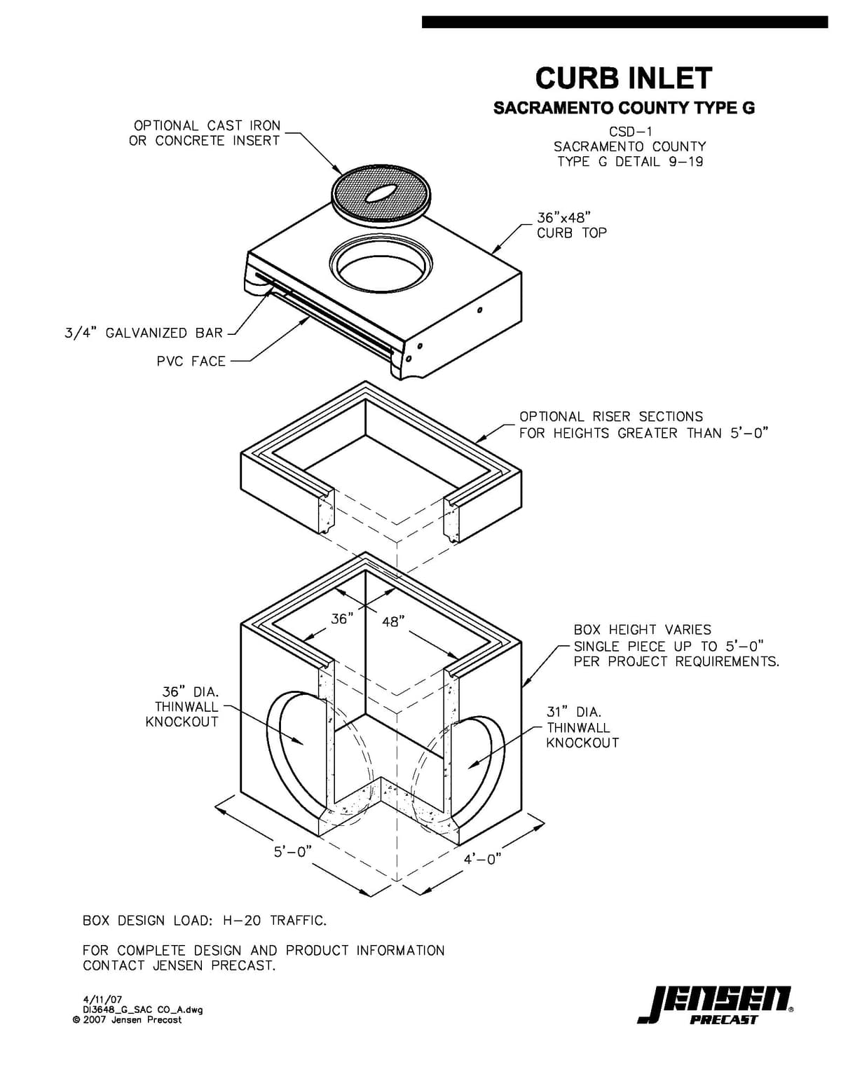 Curb Inlet - 3648 -Sacramento County Type G | Jensen Infrastructure