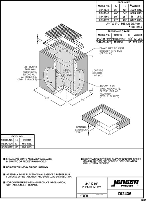 Precast Inlet Riser Drop Inlet - 2436 | Jensen Precast