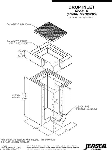 Drop Inlet - 2436 x Variable height with cast-in frame | Jensen Precast