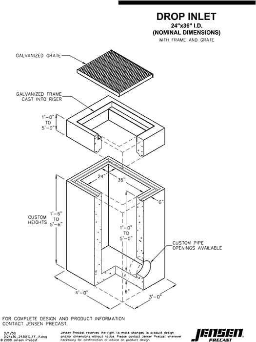 Cdot Type R Inlet Capacity Chart Drop Inlet - 2436 x Variable height with cast-in frame | Jensen ...