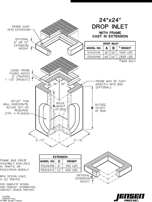 Fs Inlet Standard Drop Inlet - 2424 - Cast-In Frame | Jensen Precast