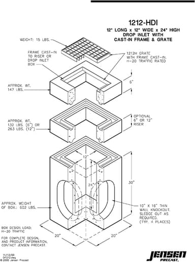 Drop Inlet -1212 x 24 in. - Cast-in Frame | Jensen Precast