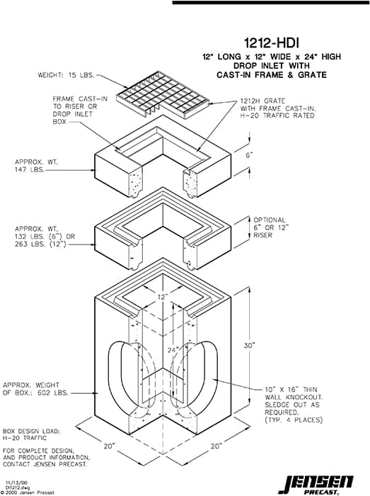 Drop Inlet -1212 x 24 in. - Cast-in Frame | Jensen Infrastructure