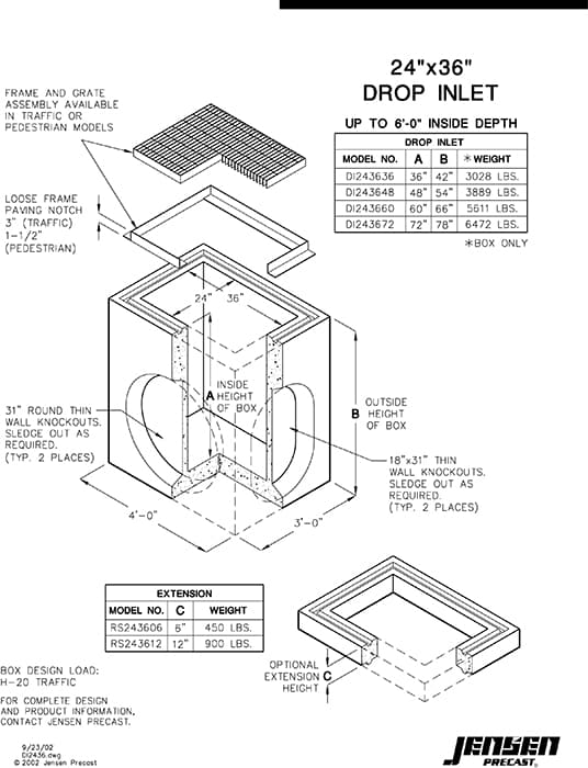 Drop Inlet - 2436 - Variable Heights | Jensen Precast