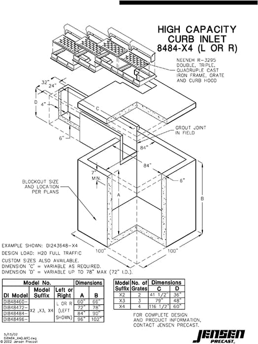 Fs Inlet Type High Capacity Curb Inlet - 8484 x 4 L or R | Jensen Precast