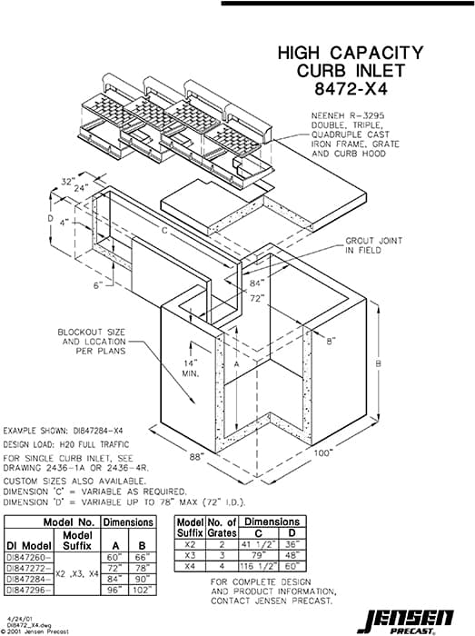 High Capacity Curb Inlet - 8472 x 4 | Jensen Infrastructure