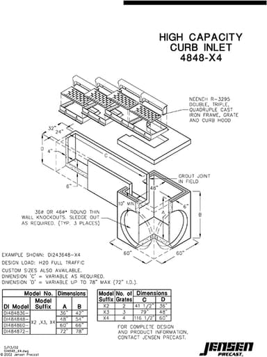 High Capacity Curb Inlet - 4848 x 4 - Left or Right | Jensen Precast