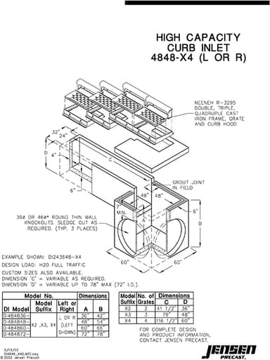 High Capacity Curb Inlet - 4848 - X4 | Jensen Precast