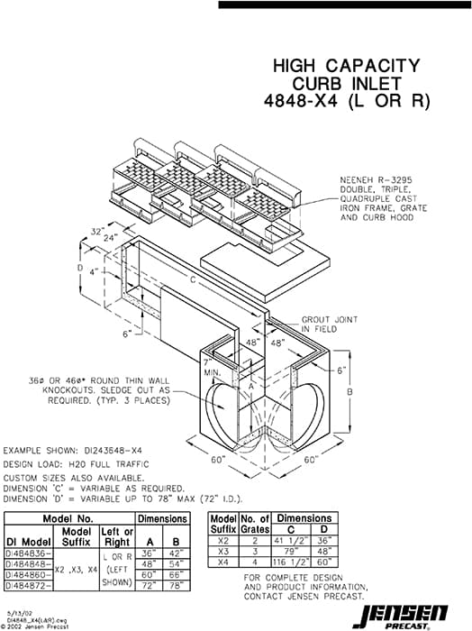 High Capacity Curb Inlet - 4848 - X4 | Jensen Precast