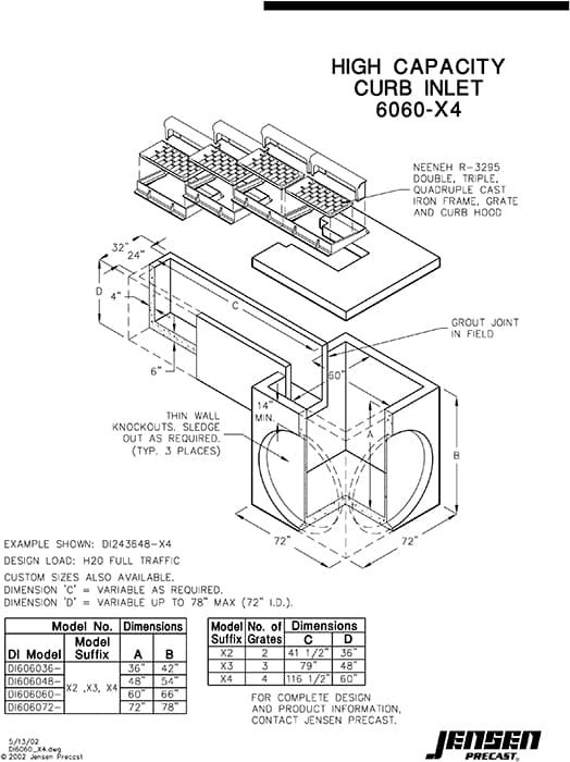 High Capacity Curb Inlet - 6060 x 4 | Jensen Precast