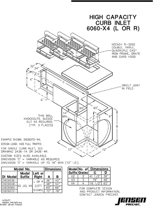 High Capacity Curb Inlet - 6060-X4 - Left or Right | Jensen Precast